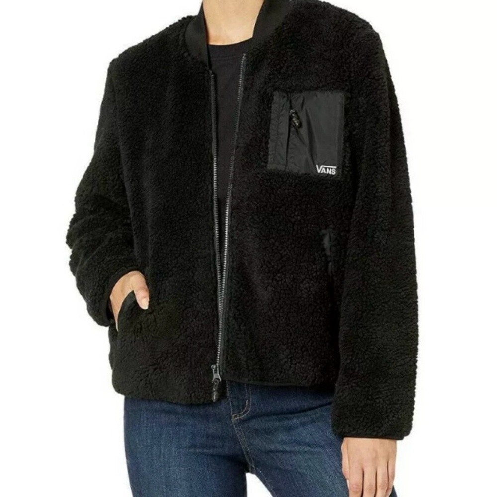 Vans womens Black Mock Neck Sherpa Zip-Up Jacket XS NWOT